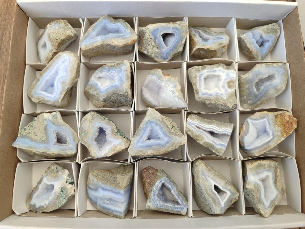 Polished One Side Blue Lace Agate Geodes x 20 From Nsanje, Malawi