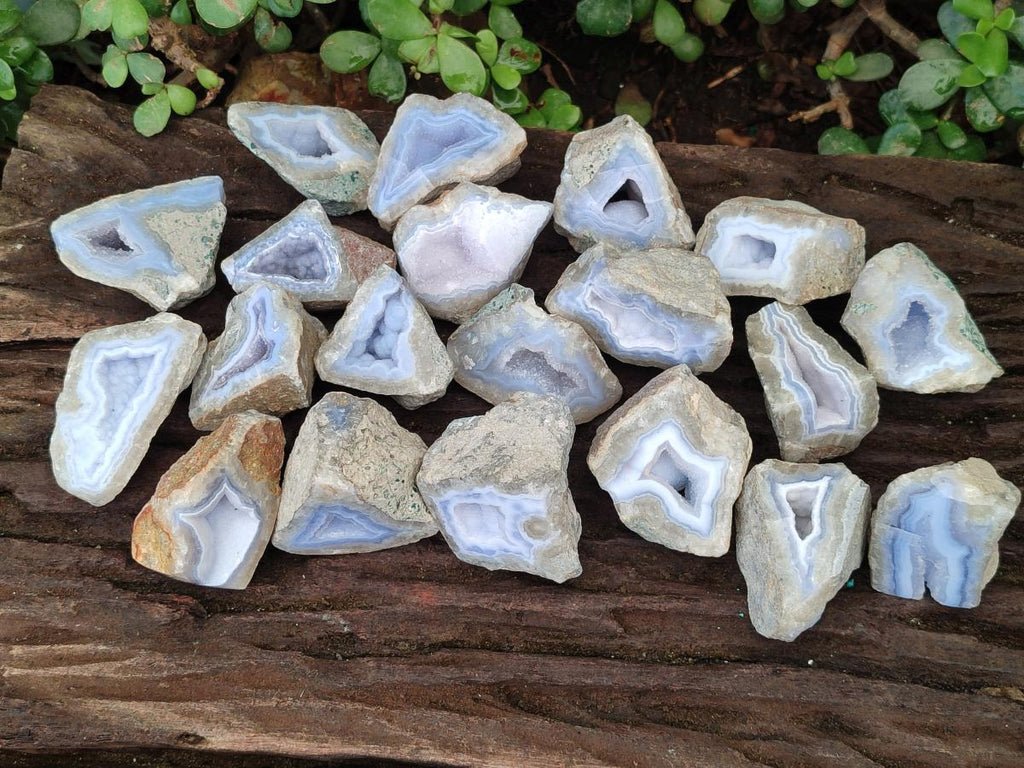 Polished One Side Blue Lace Agate Geodes x 20 From Nsanje, Malawi
