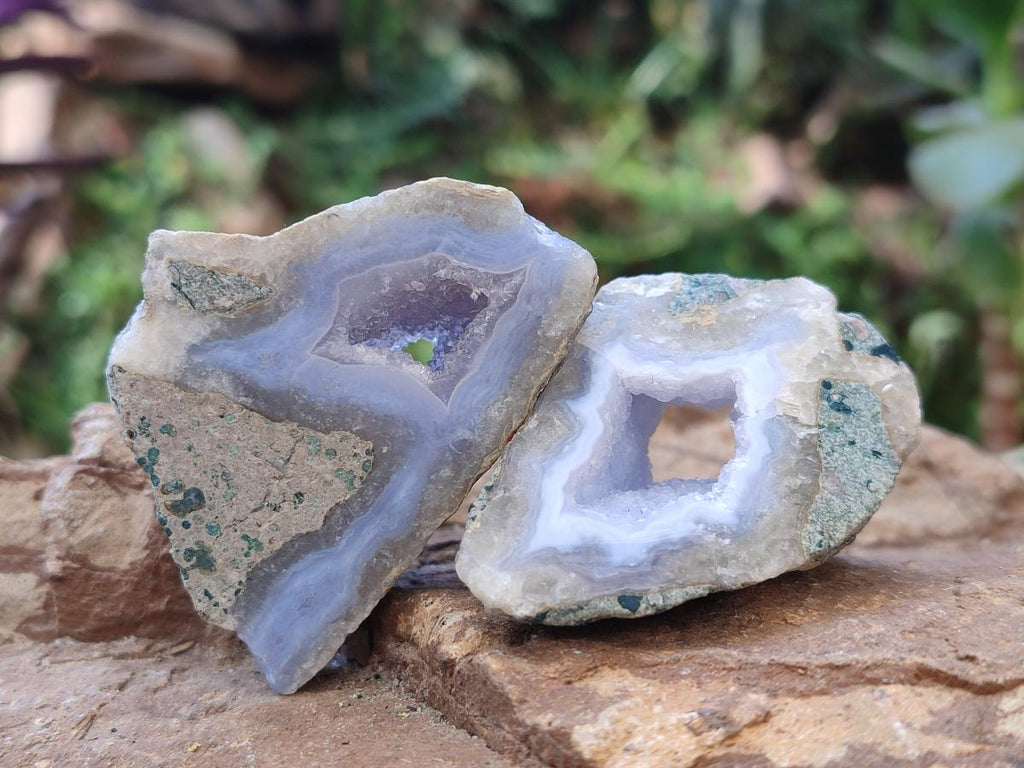 Polished One Side Blue Lace Agate Geodes x 20 From Nsanje, Malawi