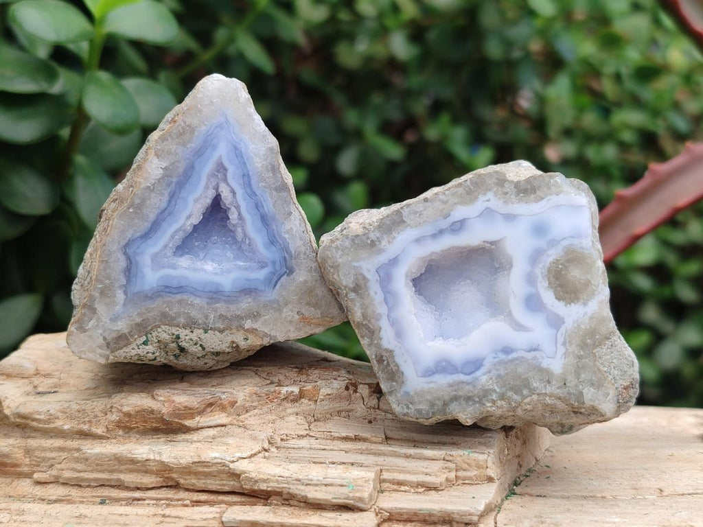 Polished One Side Blue Lace Agate Geodes x 20 From Nsanje, Malawi