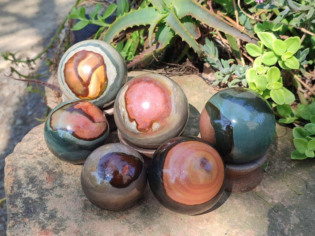 Polished Polychrome Jasper Spheres x 6 From Androka, Madagascar