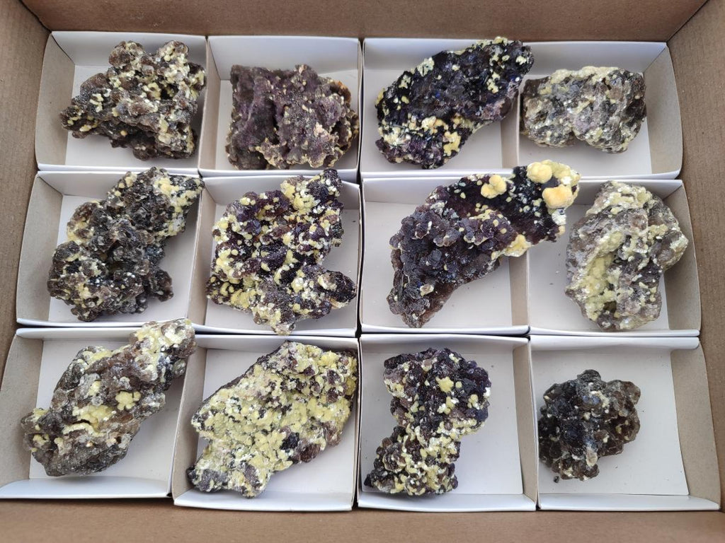 Natural Smokey Fluorite Specimens with Yellow Muscovite Mica x 12 From Erongo, Namibia
