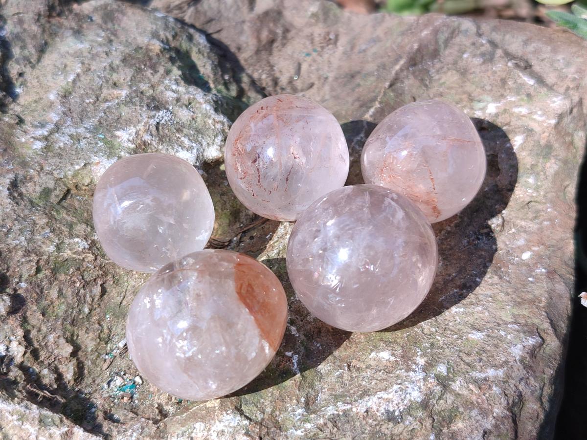 Polished Golden Hematoid Quartz Rounded Free Forms x 35 From Madagascar