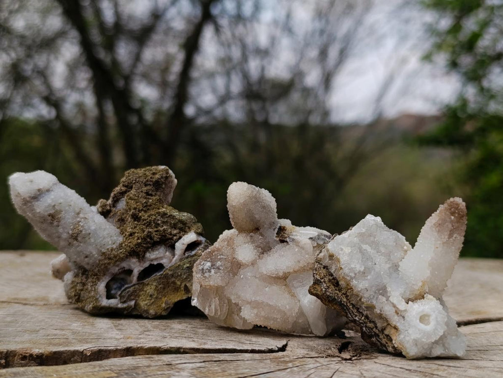 Natural Drusy Quartz Coated Calcite Crystal and Cluster Specimens x 8 From Albert's Mountain, Lesotho
