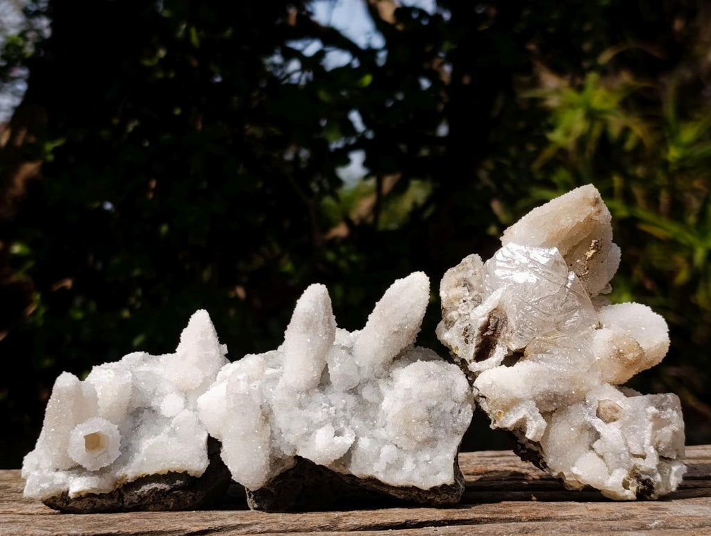 Natural Drusy Quartz Coated Calcite Crystal and Cluster Specimens x 8 From Albert's Mountain, Lesotho