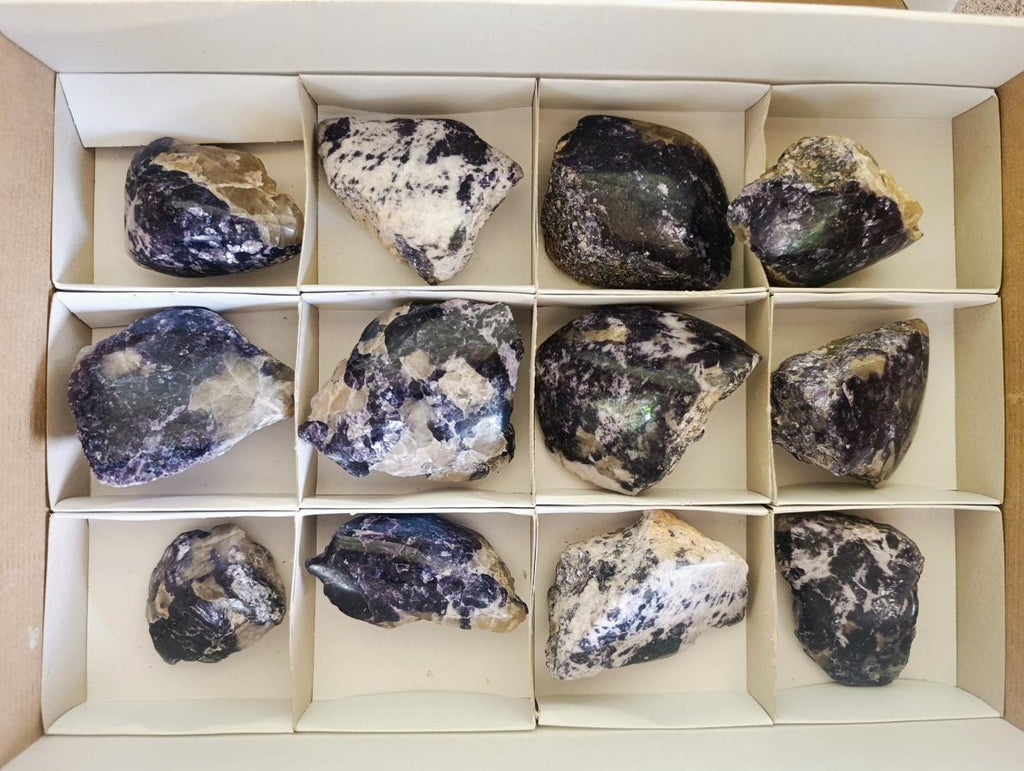 Polished One Side Lithium Silver Leaf Lepidolite Specimens x 12 From Zimbabwe