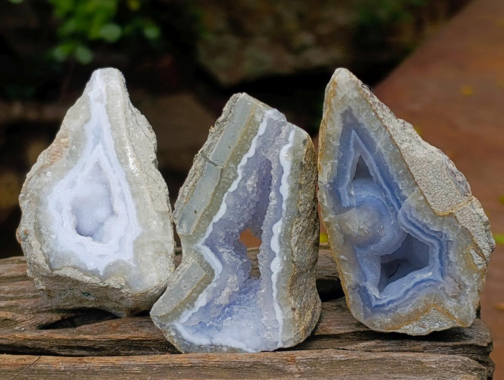 Polished One Side Blue Lace Agate Geodes x 12 From Nsanje, Malawi