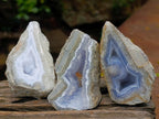 Polished One Side Blue Lace Agate Geodes x 12 From Nsanje, Malawi
