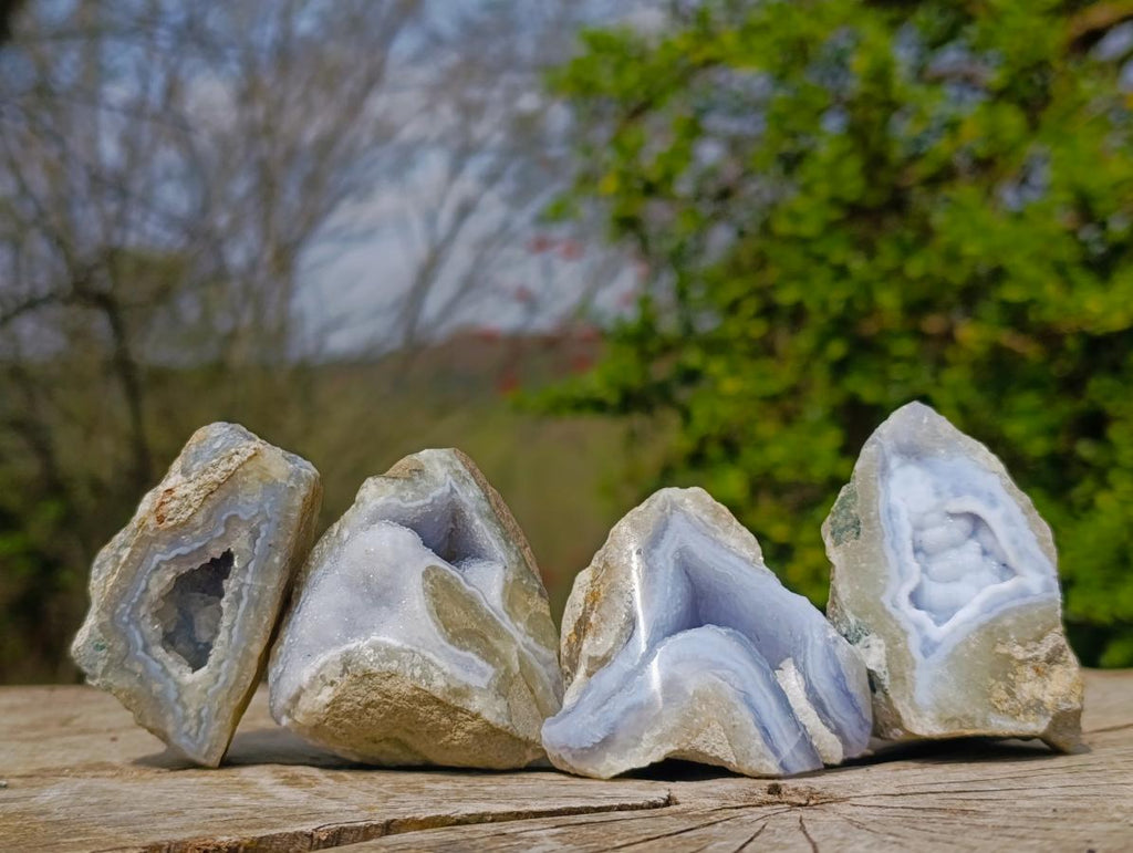 Polished One Side Blue Lace Agate Geodes x 12 From Nsanje, Malawi