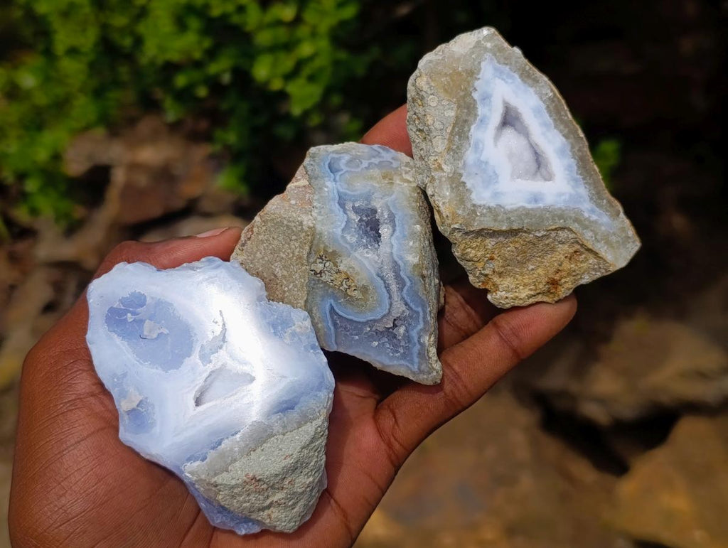 Polished One Side Blue Lace Agate Geodes x 12 From Nsanje, Malawi