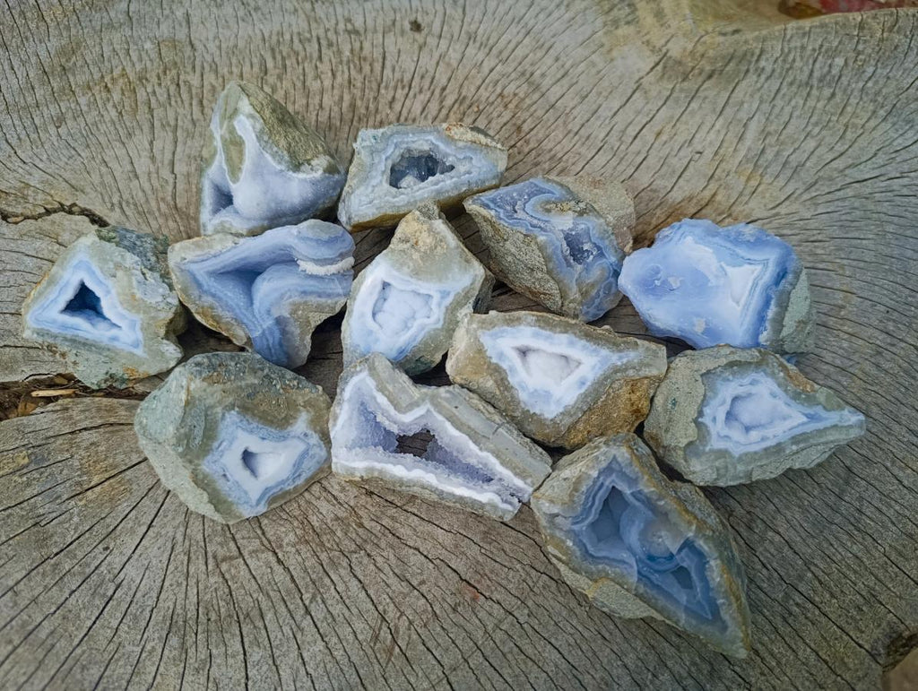 Polished One Side Blue Lace Agate Geodes x 12 From Nsanje, Malawi