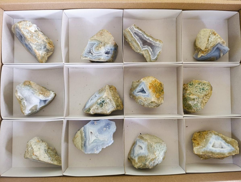 Polished One Side Blue Lace Agate Geodes x 12 From Nsanje, Malawi