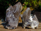 Natural Smokey Quartz Crystals with Schorl Black Tourmaline and Hyalite Opal x 2 From Erongo, Namibia