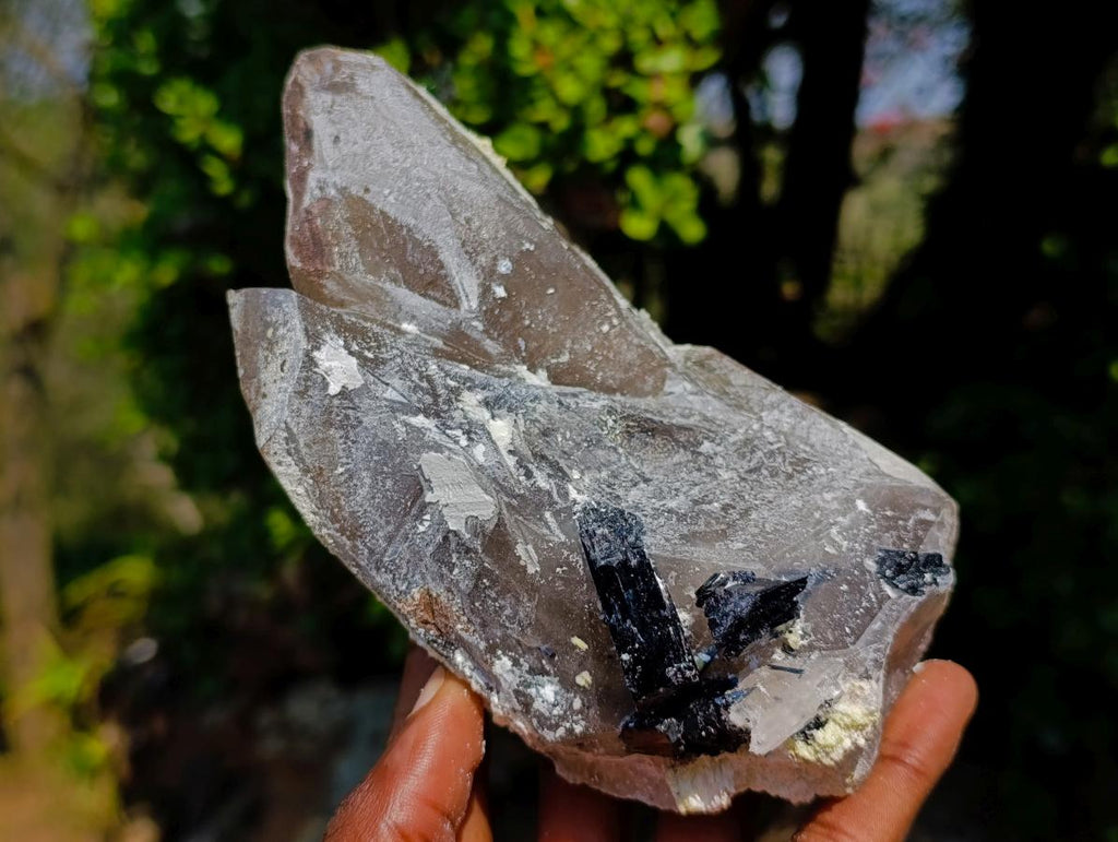 Natural Smokey Quartz Crystals with Schorl Black Tourmaline and Hyalite Opal x 2 From Erongo, Namibia