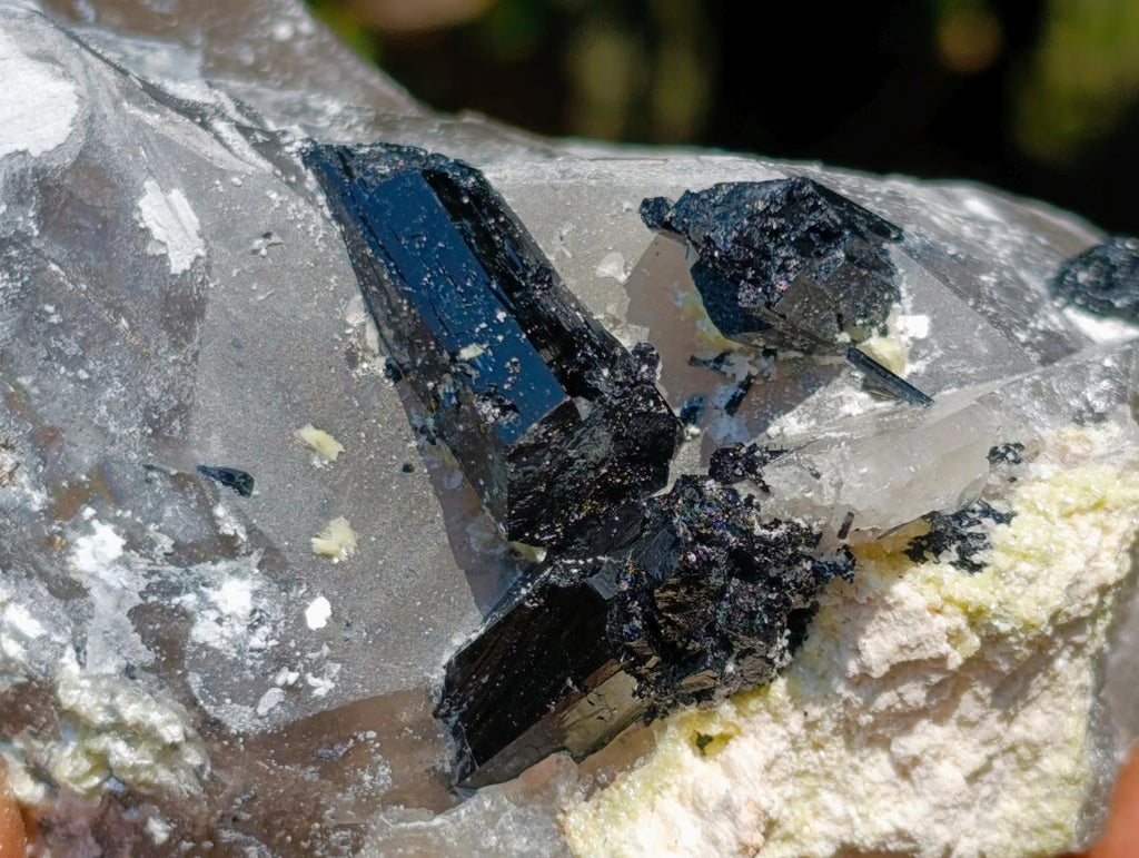 Natural Smokey Quartz Crystals with Schorl Black Tourmaline and Hyalite Opal x 2 From Erongo, Namibia