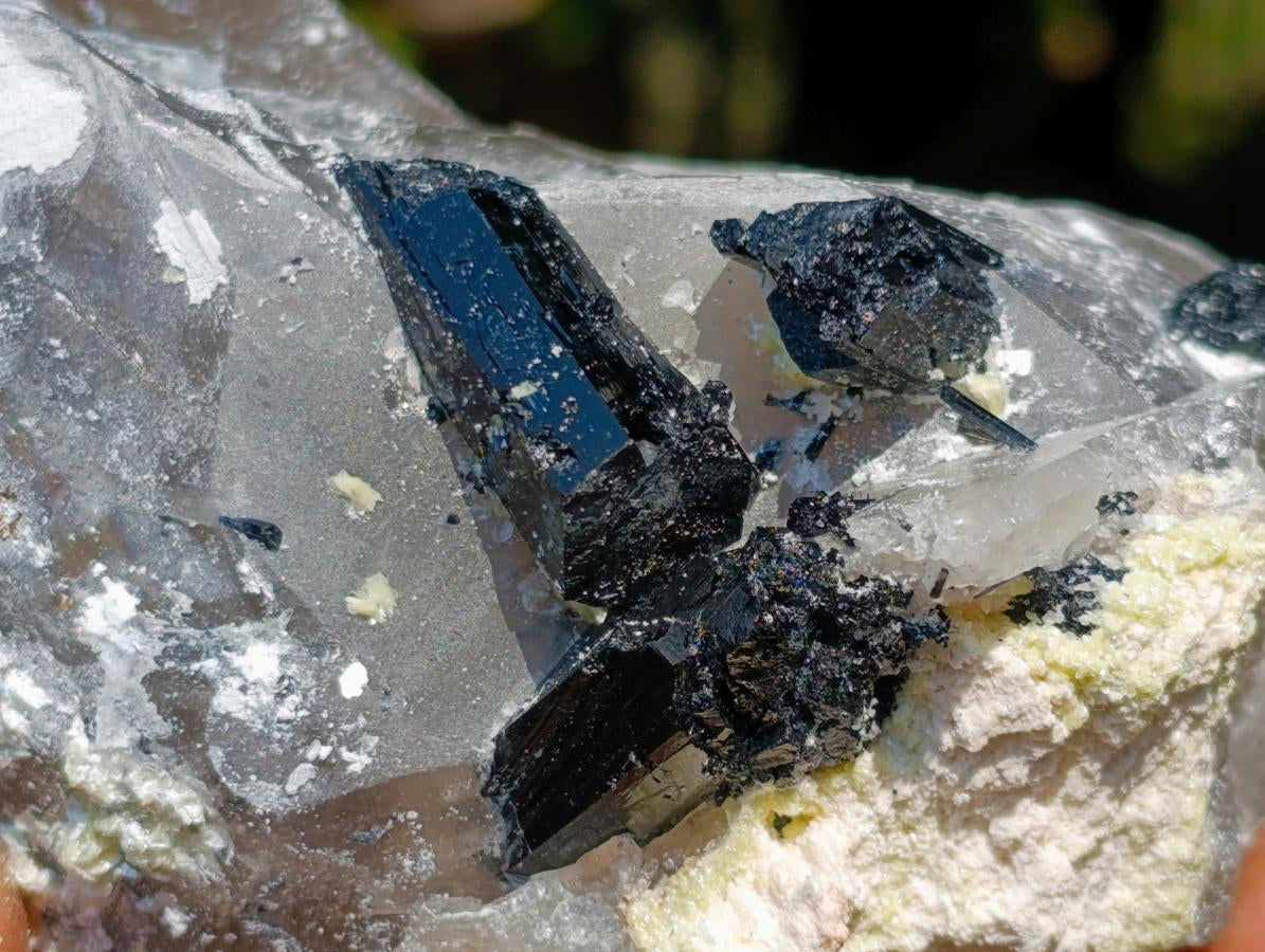 Natural Smokey Quartz Crystals with Schorl Black Tourmaline and Hyalite Opal x 2 From Erongo, Namibia