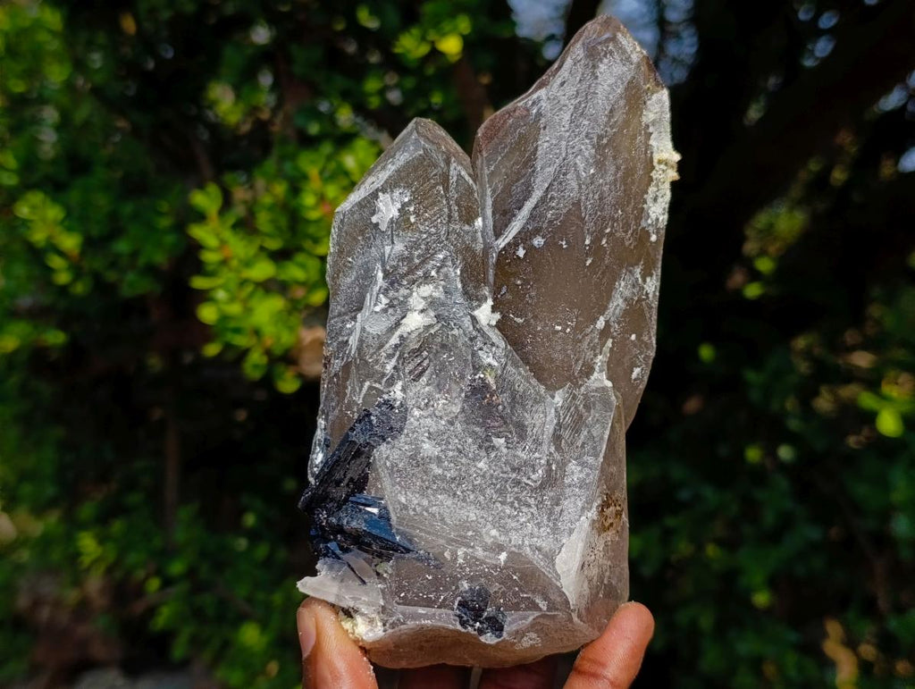 Natural Smokey Quartz Crystals with Schorl Black Tourmaline and Hyalite Opal x 2 From Erongo, Namibia