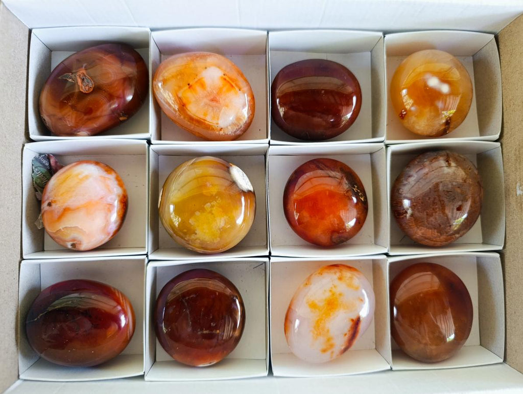 Polished Carnelian Agate Gemstone Galets x 12 From Madagascar