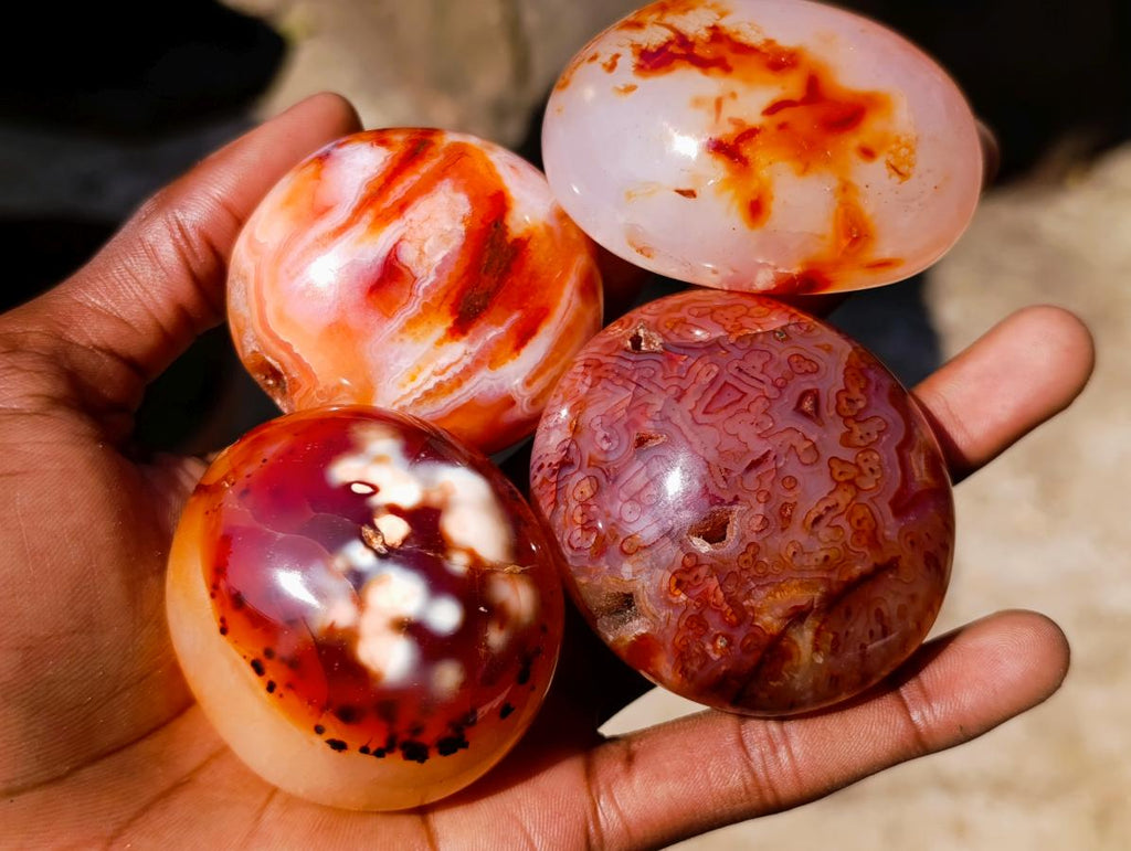 Polished Carnelian Agate Gemstone Galets x 12 From Madagascar