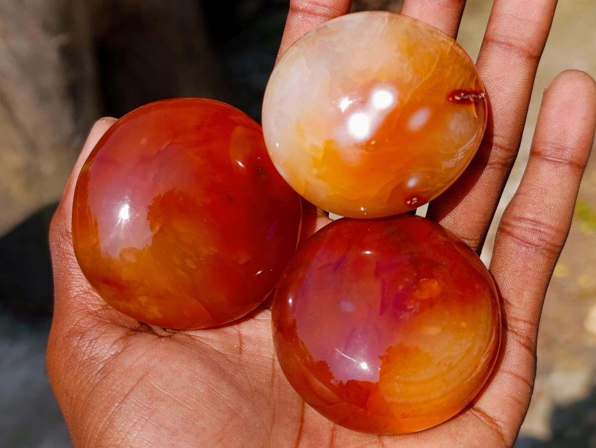 Polished Carnelian Agate Gemstone Galets x 12 From Madagascar