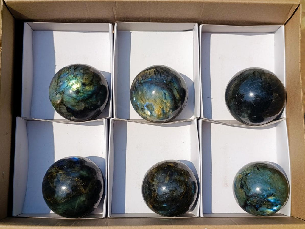 Polished Labradorite Spheres x 6 From Madagascar