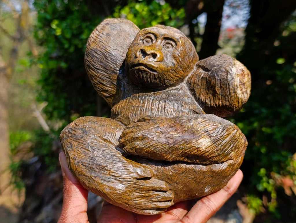 Hand Made Large Relaxed Mountain Gorilla Soapstone Carving x 1 From Zimbabwe