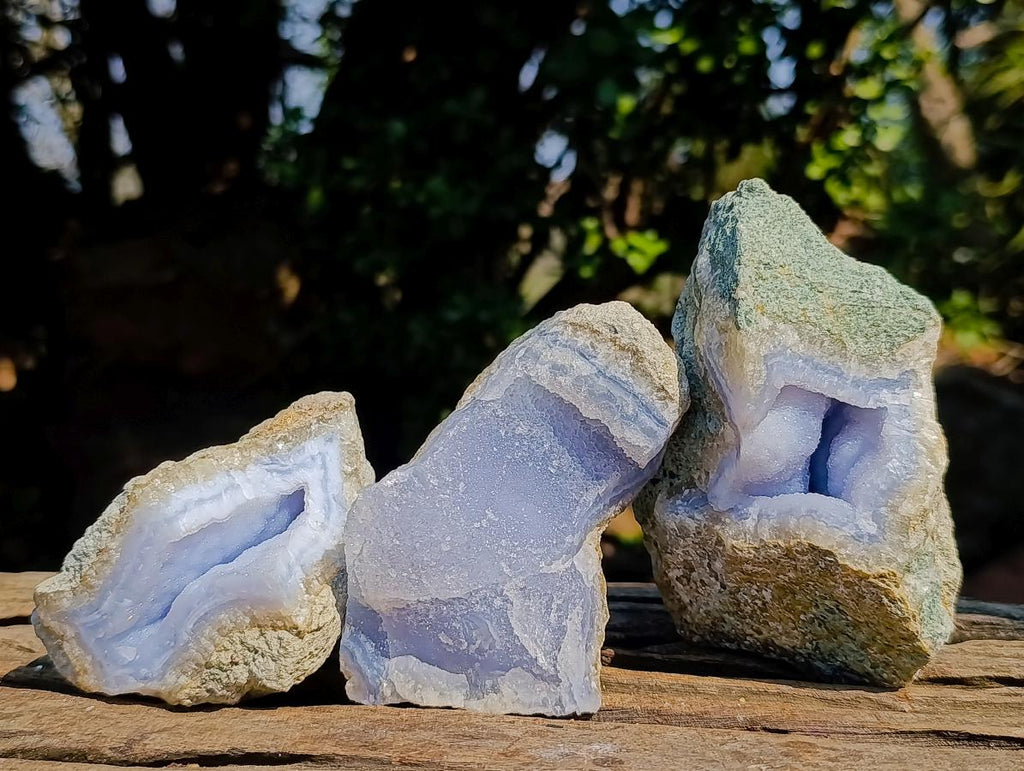 Natural Blue Lace Agate Geode Specimens x 6 From Nsanje, Malawi