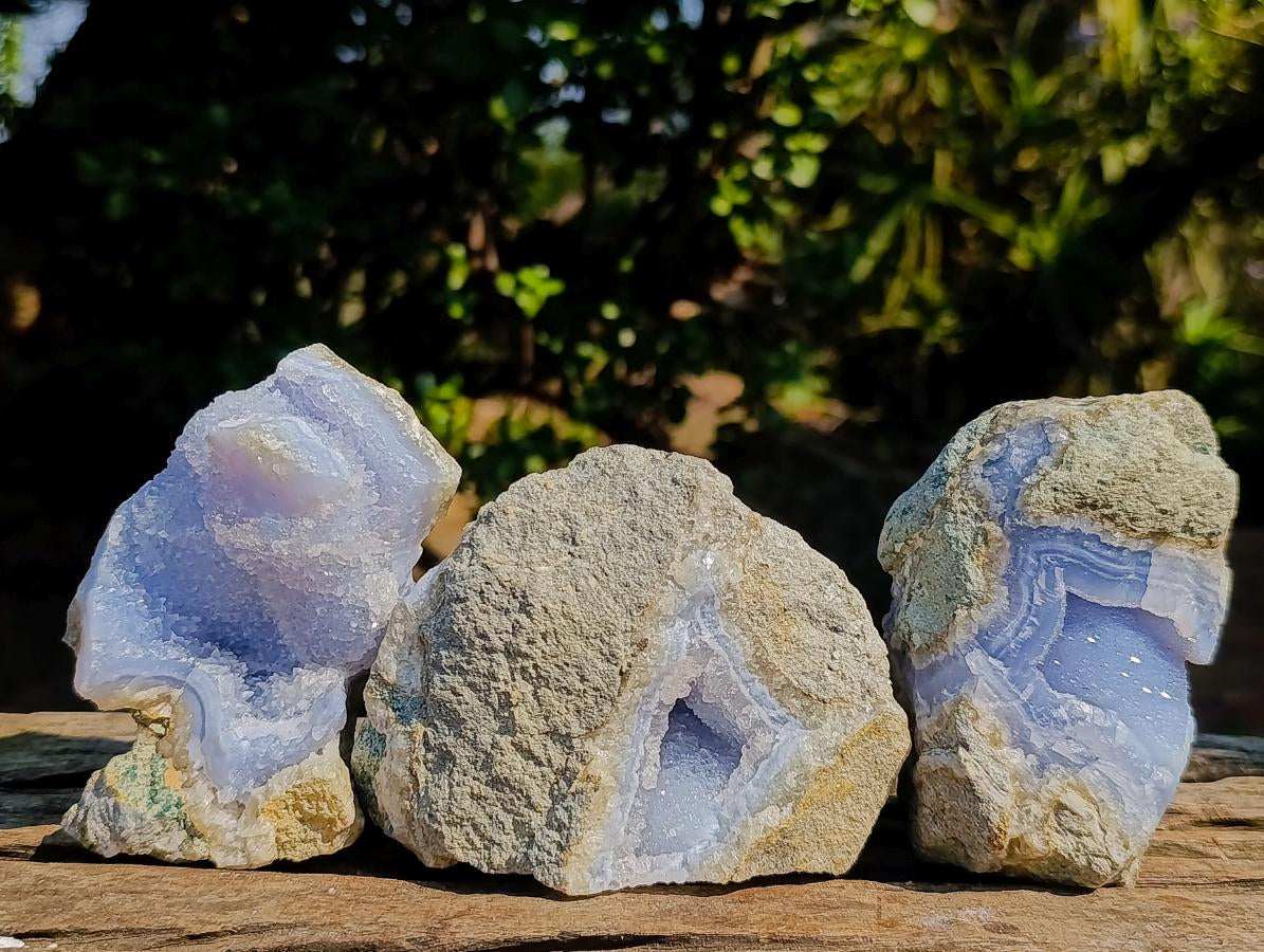 Natural Blue Lace Agate Geode Specimens x 6 From Nsanje, Malawi