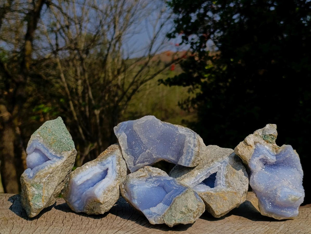 Natural Blue Lace Agate Geode Specimens x 6 From Nsanje, Malawi