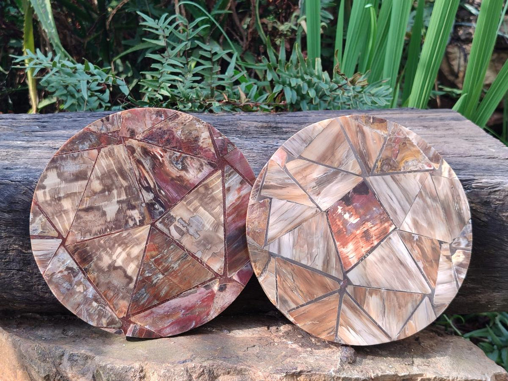 Hand Made Red Podocarpus Petrified Wood Conglomerate Plaques x 2 From Mahajanga, Madagascar