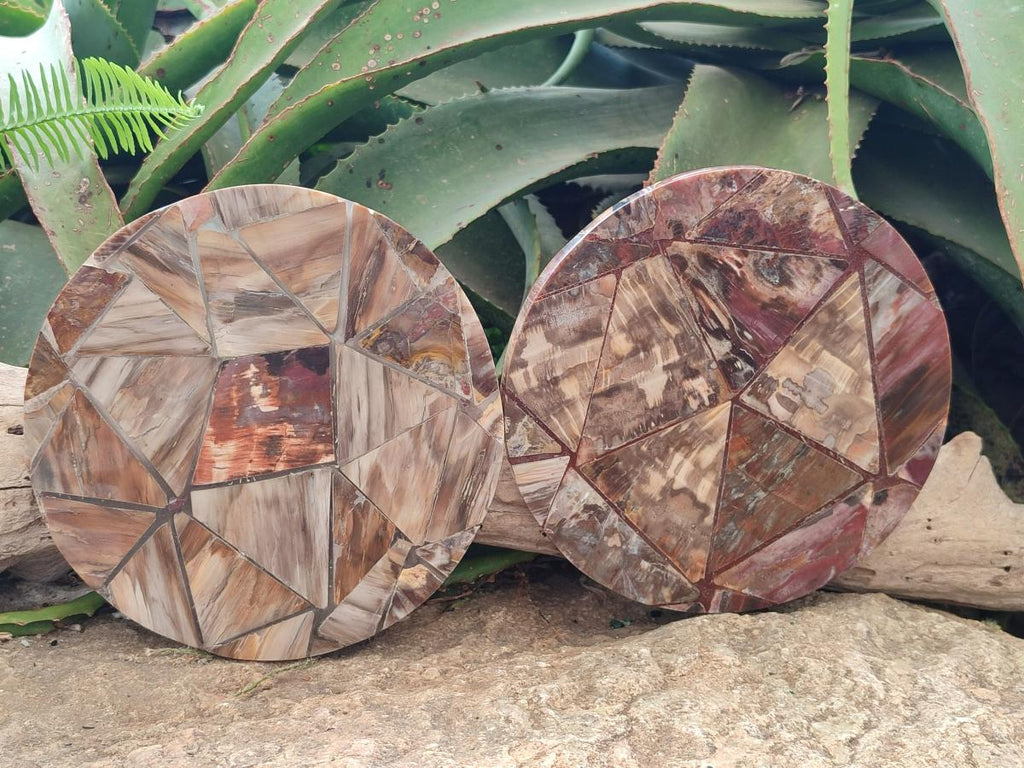 Hand Made Red Podocarpus Petrified Wood Conglomerate Plaques x 2 From Mahajanga, Madagascar