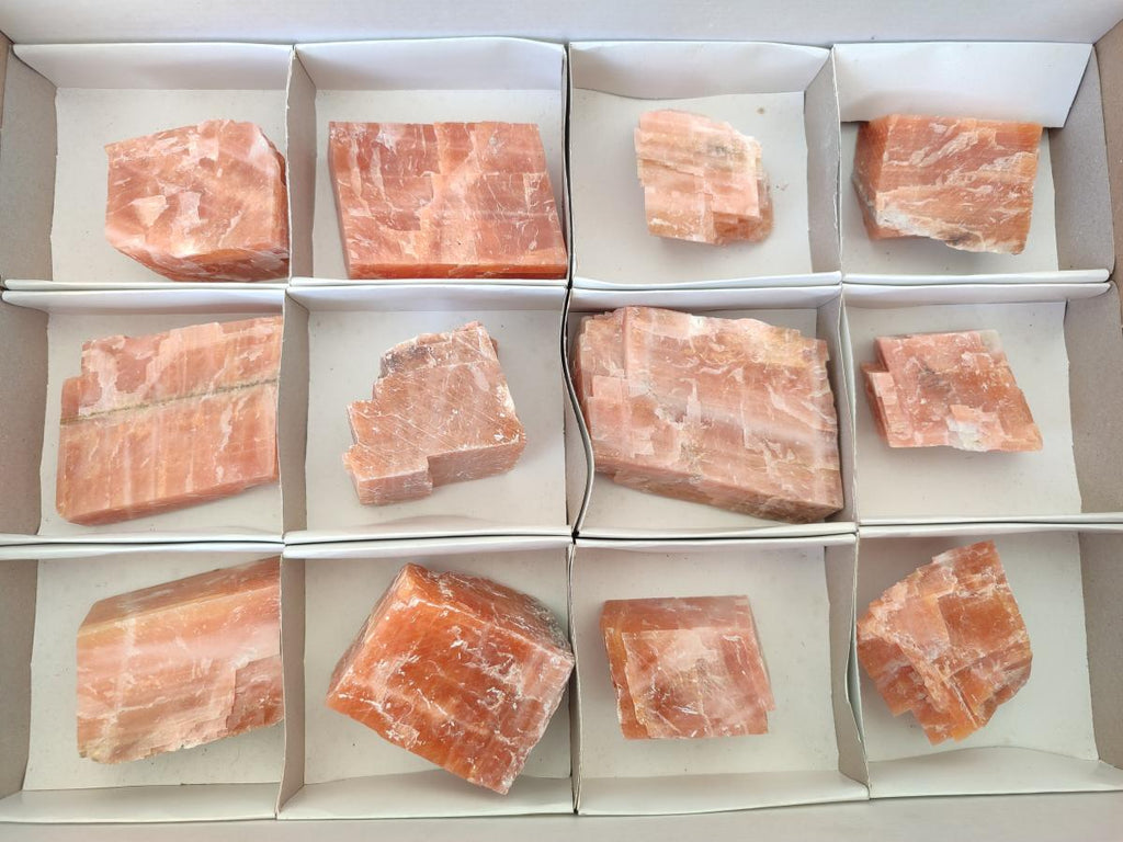 Natural Rhombohedral Sunset Orange Calcite Specimens x 12 From Spitzkop, Namibia
