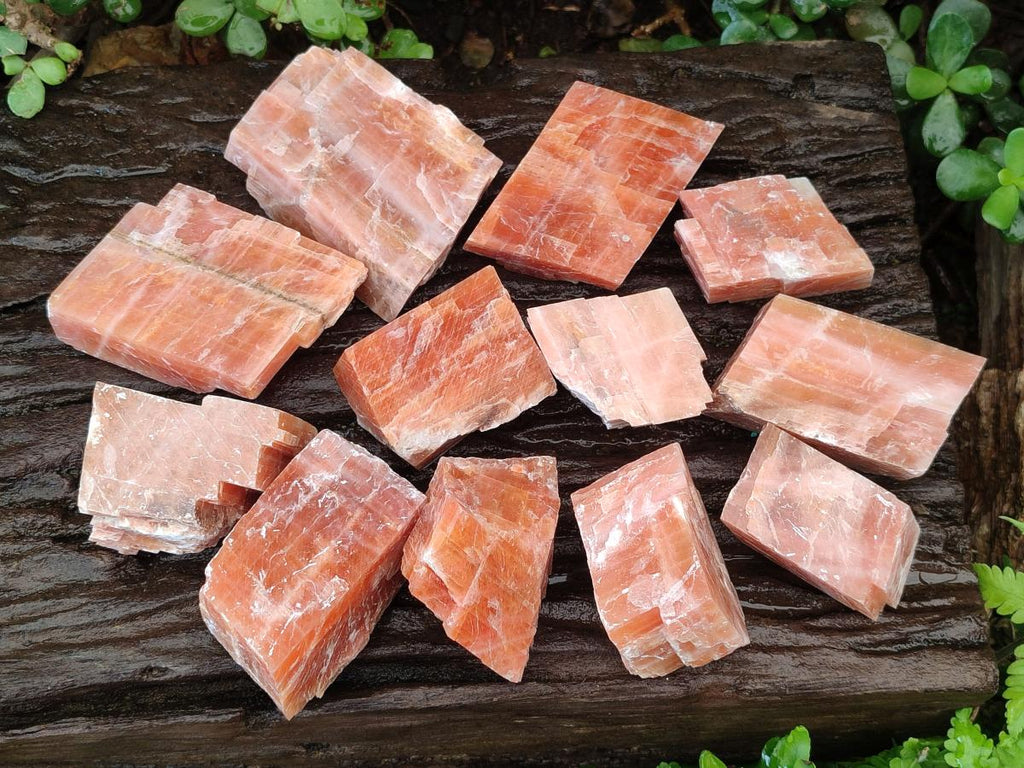 Natural Rhombohedral Sunset Orange Calcite Specimens x 12 From Spitzkop, Namibia