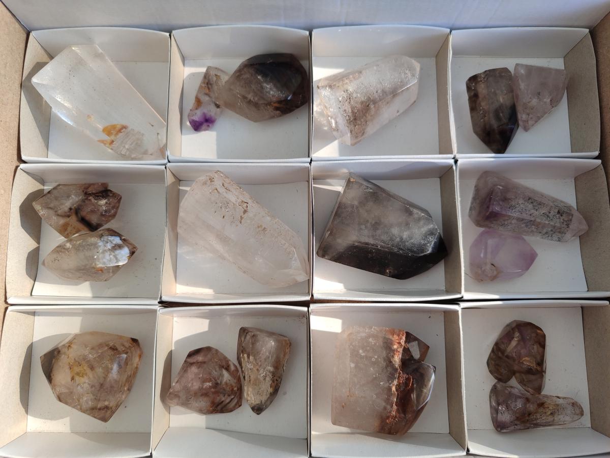 Polished Mix of Window Crystals x 18 From Akansobe, Madagascar