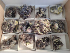 Natural Smokey and Purple Fluorite Specimens with Yellow Muscovite and Vermiculite Mica x 12 From Erongo, Namibia