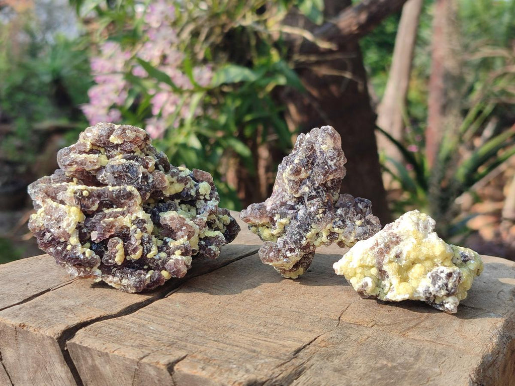 Natural Smokey and Purple Fluorite Specimens with Yellow Muscovite and Vermiculite Mica x 12 From Erongo, Namibia