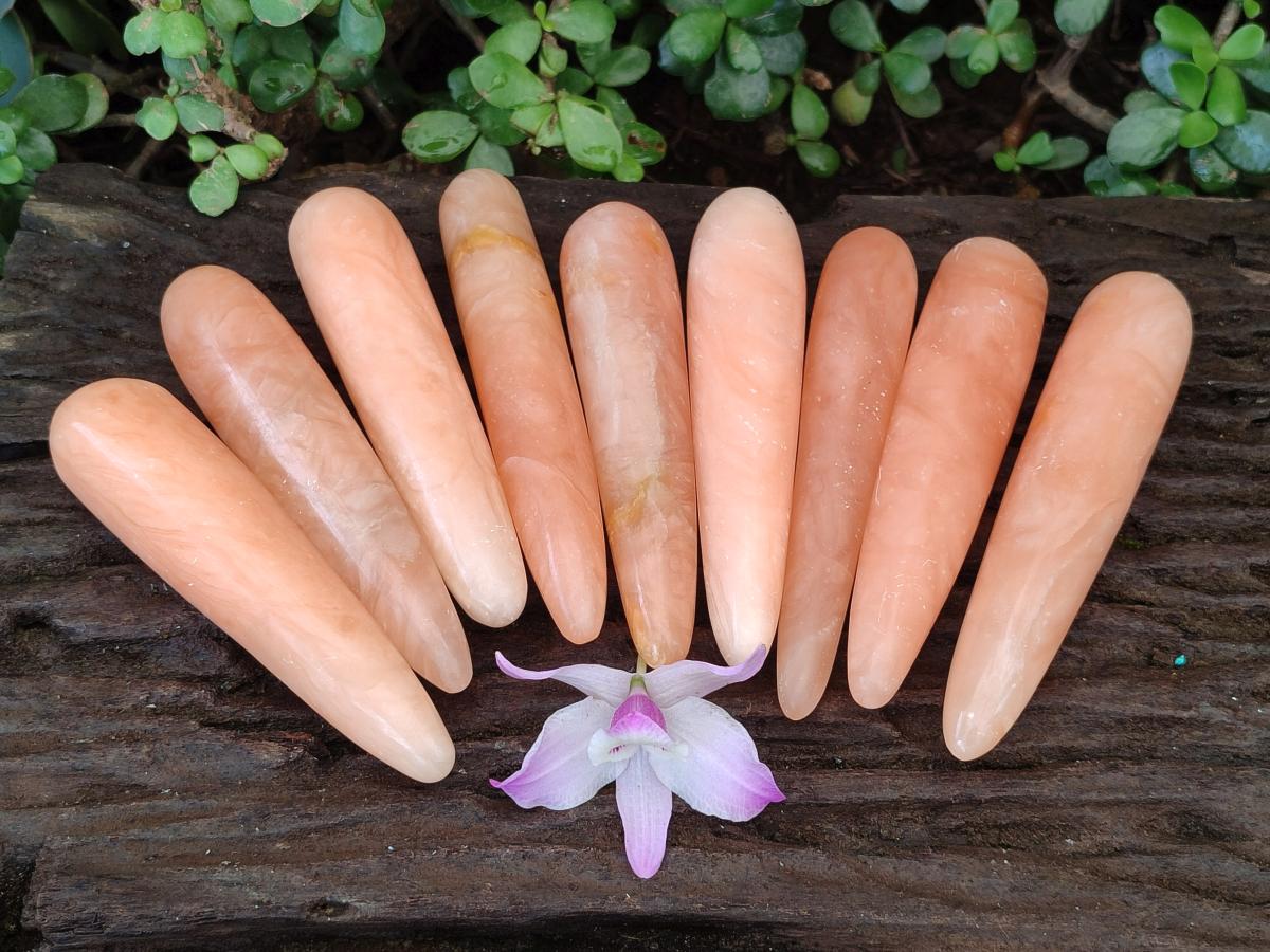 Polished Orange Twist Calcite Massage Wands x 9 From Maevatanana, Madagascar