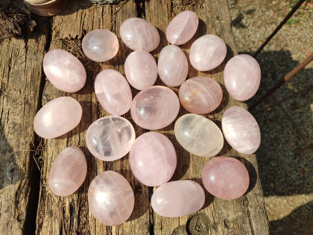 Polished Gemmy Rose Quartz Palm Stones x 20 From Madagascar