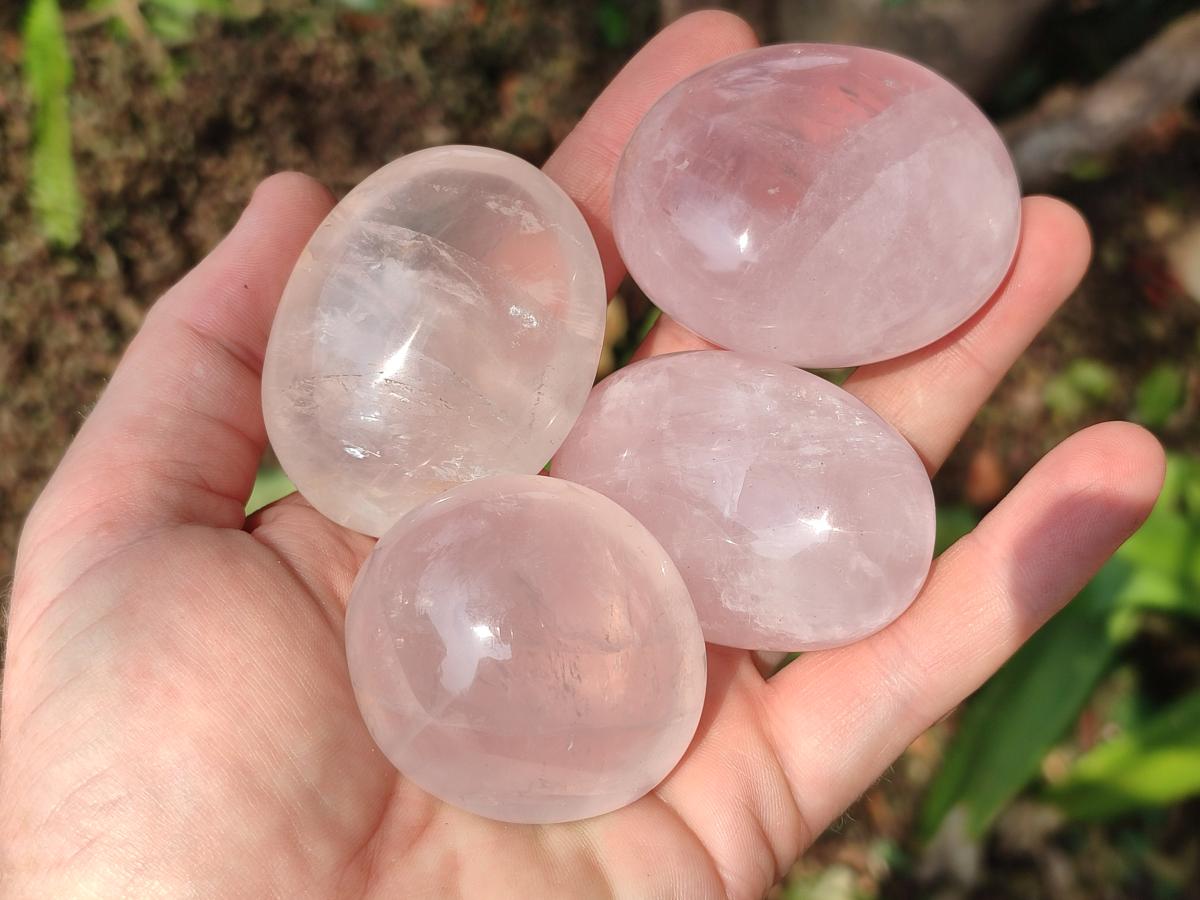 Polished Gemmy Rose Quartz Palm Stones x 20 From Madagascar