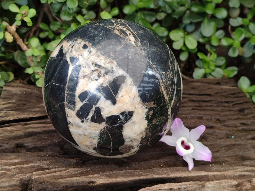 Polished Basalt and Quartz Marble Sphere x 1 From South Africa