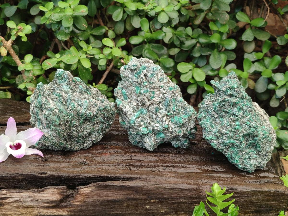 Natural Emerald Mica 'Mutokolite' Cobbed Specimens x 3 From Mutoko, Zimbabwe
