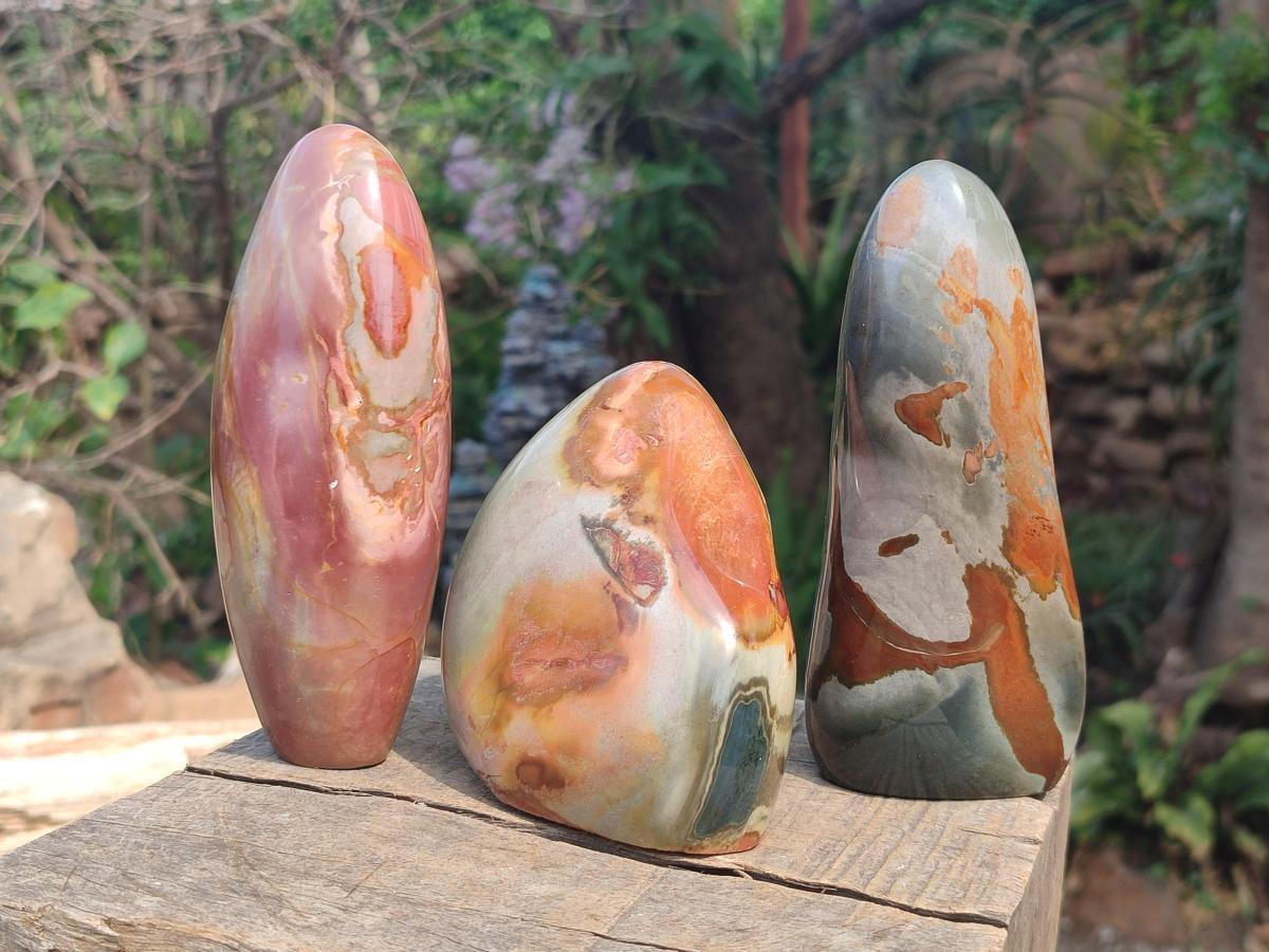 Polished Polychrome Jasper Standing Display Pieces x 3 From Androka, Madagascar