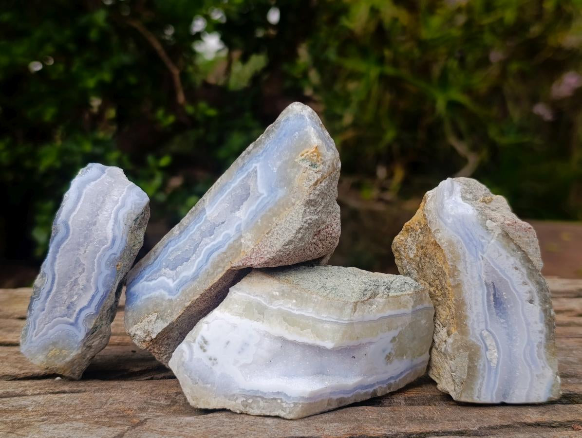 Polished One Side Blue Lace Agate Geodes x 12 From Nsanje, Malawi