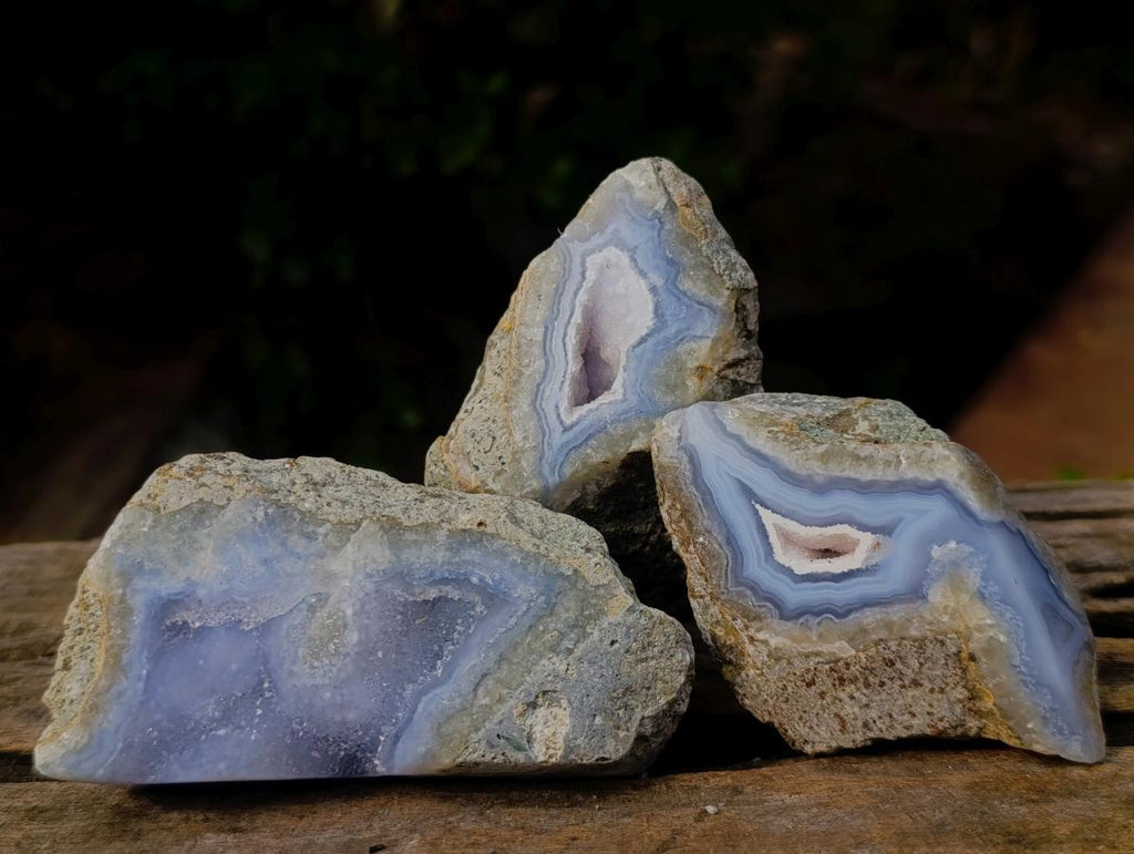 Polished One Side Blue Lace Agate Geodes x 12 From Nsanje, Malawi