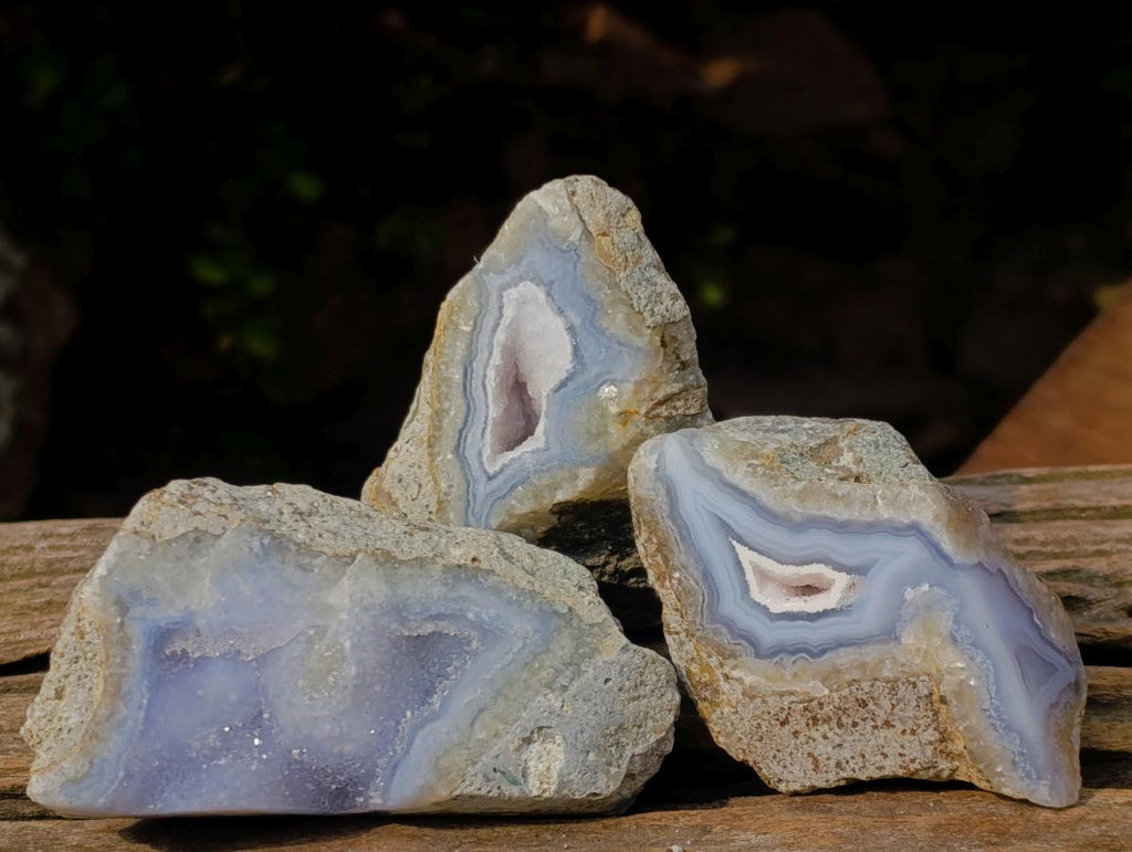 Polished One Side Blue Lace Agate Geodes x 12 From Nsanje, Malawi