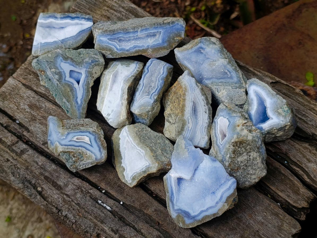 Polished One Side Blue Lace Agate Geodes x 12 From Nsanje, Malawi