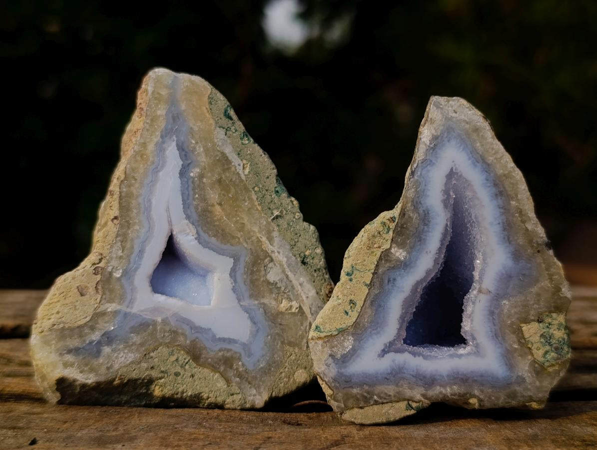 Polished One Side Blue Lace Agate Geodes x 12 From Nsanje, Malawi