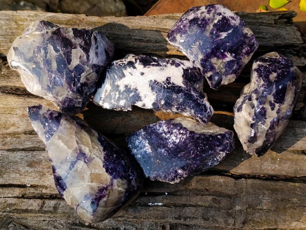 Polished Large One Side Lithium Silver Leaf Lepidolite x 6 From Zimbabwe