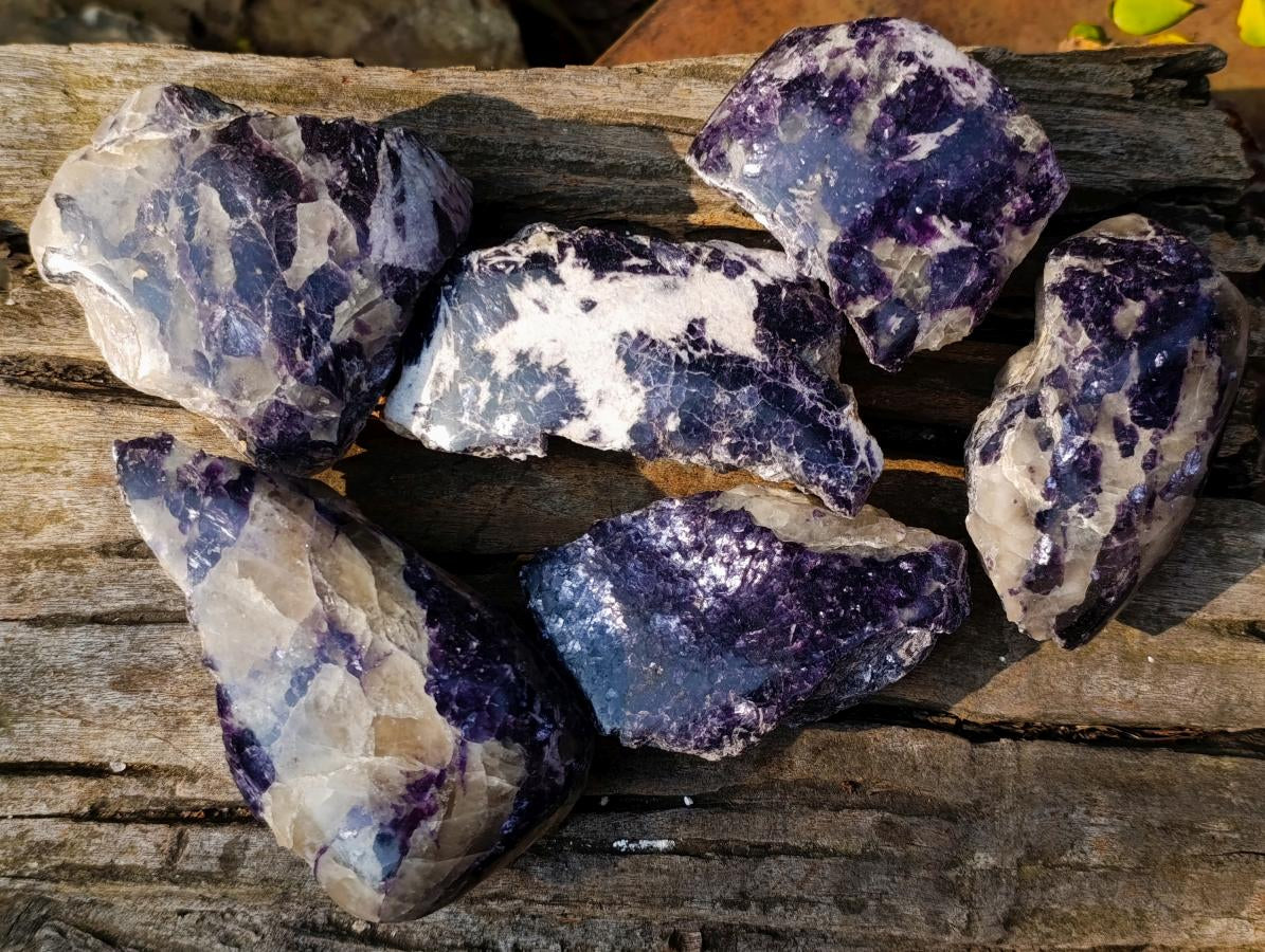 Polished Large One Side Lithium Silver Leaf Lepidolite x 6 From Zimbabwe