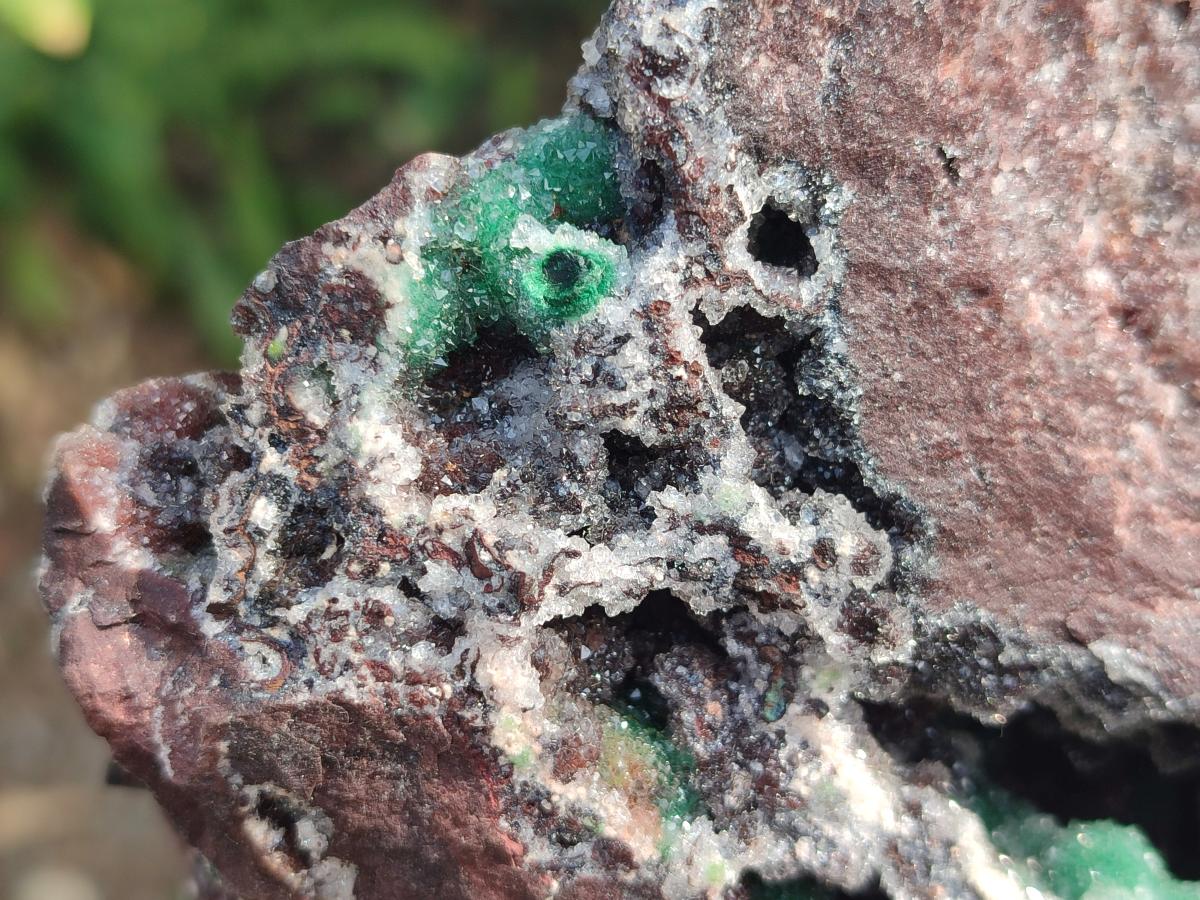 Natural Large Ball Malachite Specimen with Drusy Quartz on Red Dolomite x 1 From Mindingi Mine, Kambove, Congo